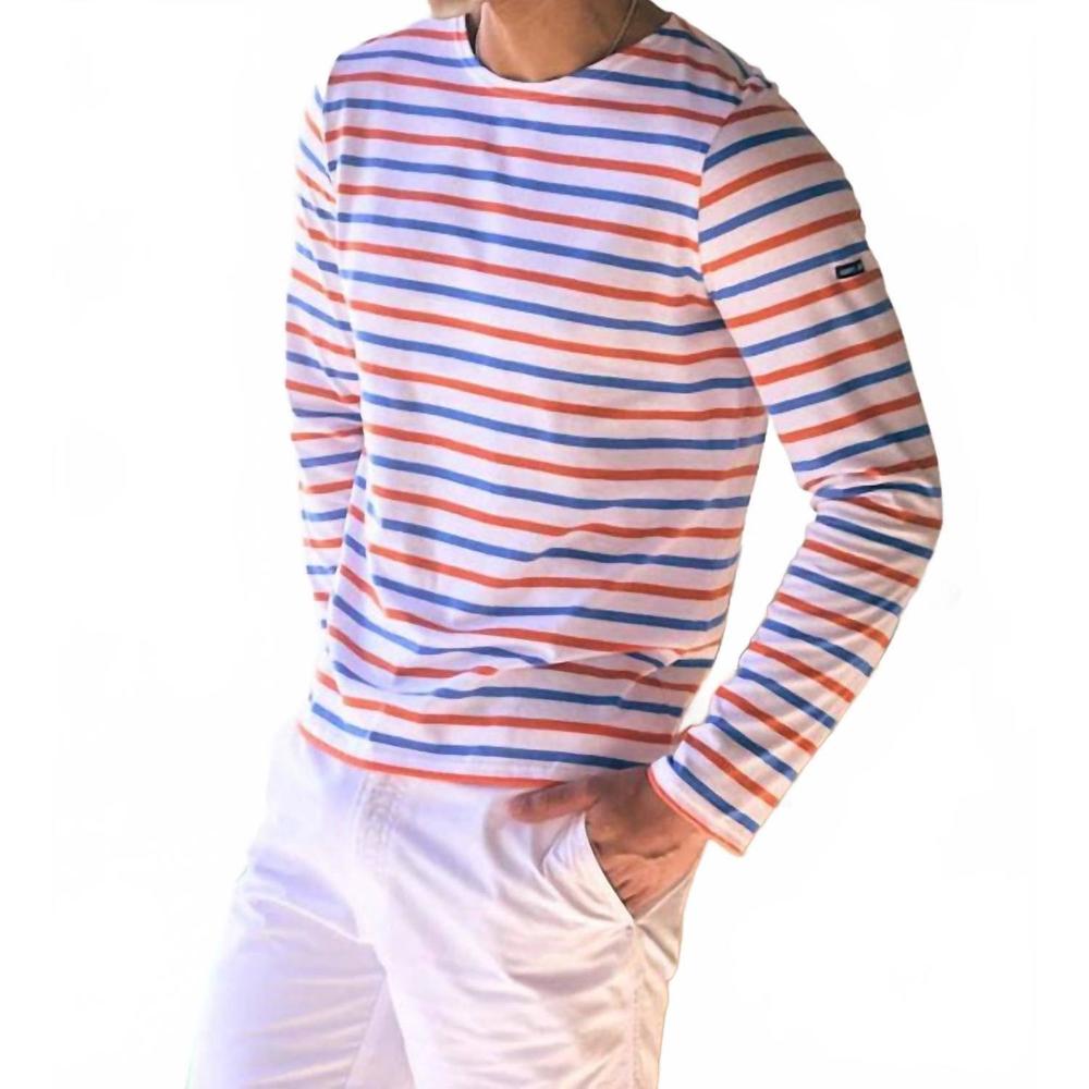 NEW SAINT JAMES minquiers modern long sleeve tee in white/orange/mer blue